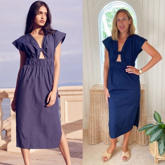 MISA‎ Los Angeles Claudine Dress Midnight Blue Poplin XS Casual Vacation - Picture 1 of 10